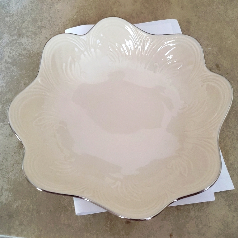 Vintage Lenox Scalloped Bowl Candy Dish 7.5" Hand Decorated Platinum Trim